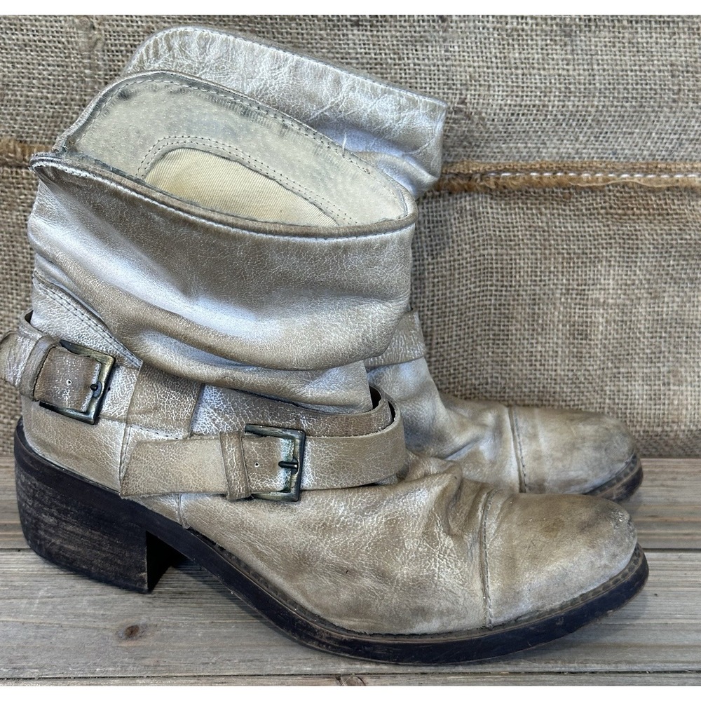 Lavorazione Artigiana Slouch Distressed Boots Buckle Accent Grunge Ankle Sz 7